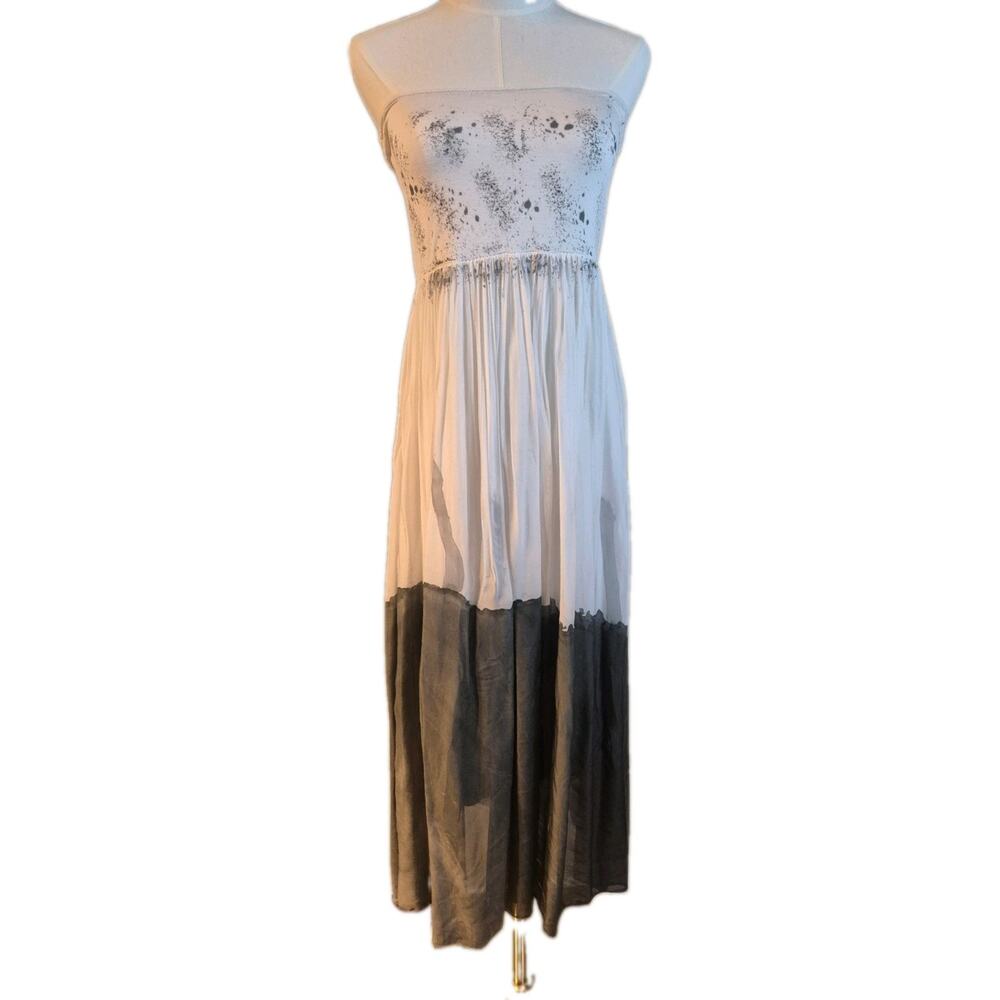 Belle France Strapless Silk Blend Floral Midi Dress White Multicolor Size M